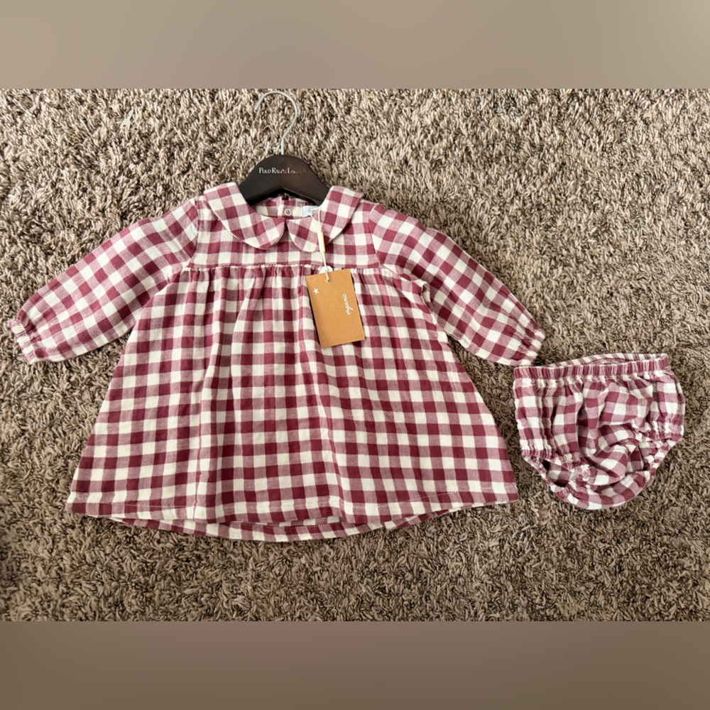 Angel Dear Plaid Baby Dress with Bloomers 6-12 mos